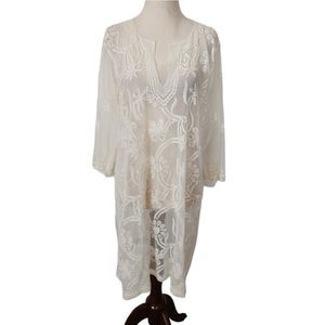 Gretchen Scott Ivory White Lace Sheer Cover Up Dress Large